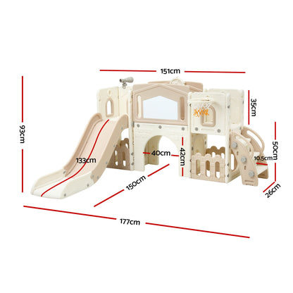 Keezi Kids Slide Set Toddler Indoor Playset With Drawing Board Beige