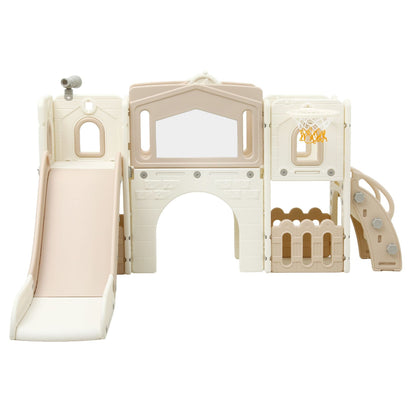 Keezi Kids Slide Set Toddler Indoor Playset With Drawing Board Beige