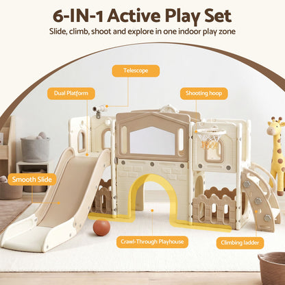 Keezi Kids Slide Set Toddler Indoor Playset With Drawing Board Beige