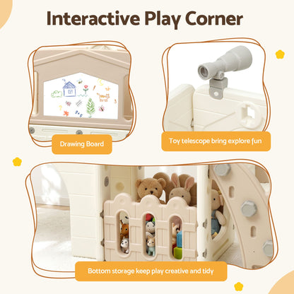 Keezi Kids Slide Set Toddler Indoor Playset With Drawing Board Beige