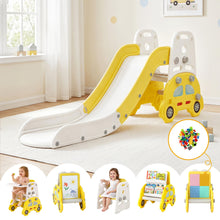 Keezi Kids Slide Set Toddler Indoor Playset Bookshelf Drawing Board Yellow