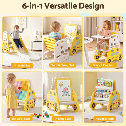 Keezi Kids Slide Set Toddler Indoor Playset Bookshelf Drawing Board Yellow