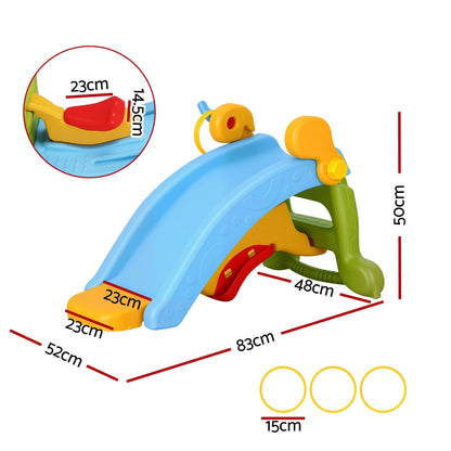 Keezi Kids Slide Set Toddler Indoor Playset Rocking Horse Ring Toss Multi Colour