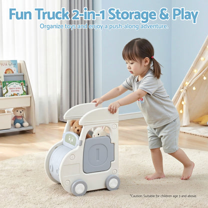 Keezi Toy Storage Organizer with 4 Storage Bins and Cabinet, Bookcase Kids Toys Box, Toy Storage for Kids Room, Playroom, Bedroom, Nursery, Car Shaped