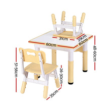 Keezi Kids Table and 2 Chairs Set Height Adjustable Toddler Desk and Chair Set for Ages 3-8, Activity Table with Graffiti Desktop for Learning Drawing Playing, Yellow