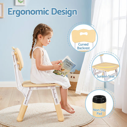 Keezi Kids Table and 2 Chairs Set Height Adjustable Toddler Desk and Chair Set for Ages 3-8, Activity Table with Graffiti Desktop for Learning Drawing Playing, Yellow