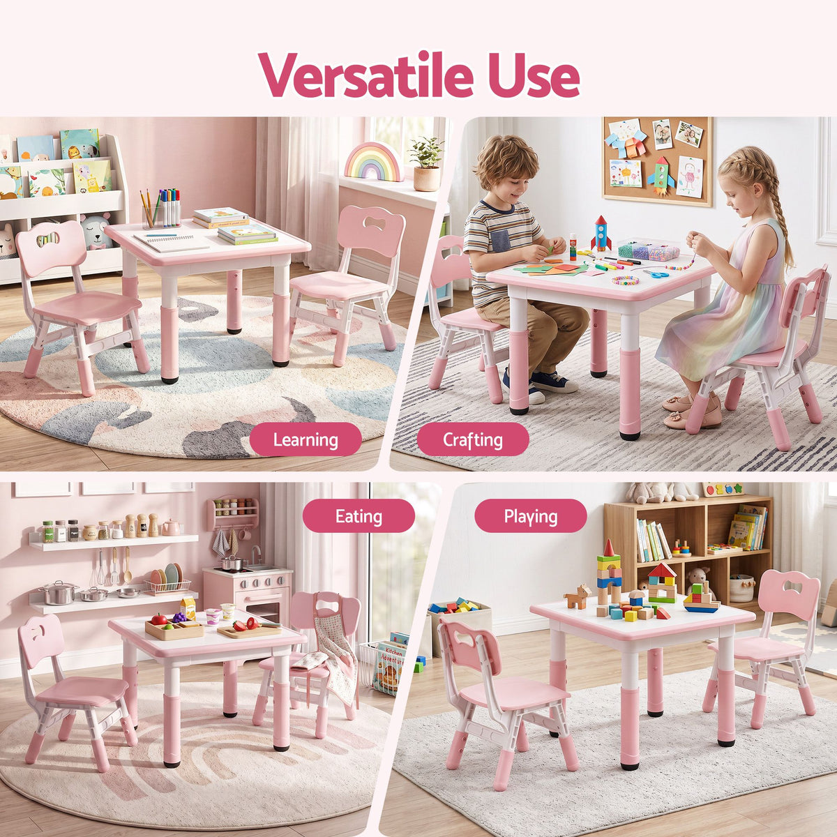Toddler activity table set with 2 pink chairs for learning and playing activities