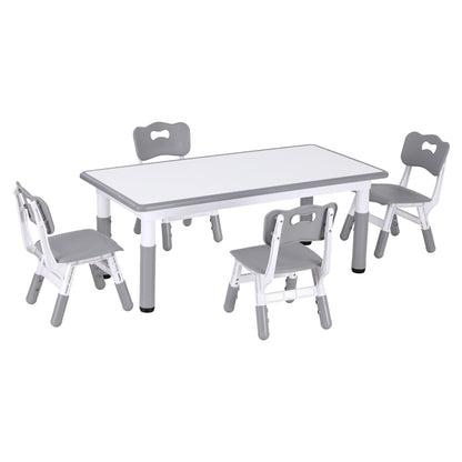 Keezi Kids Table and 4 Chairs Set Height Adjustable Toddler Desk and Chair Set for Ages 3-8, Children Activity Table with Graffiti Desktop for Learning Drawing Playing, Grey