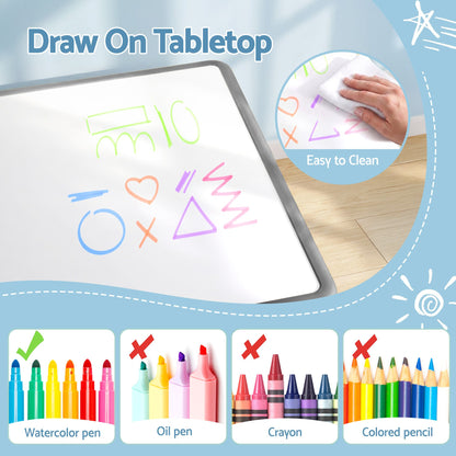 Keezi Kids Table and 4 Chairs Set Height Adjustable Toddler Desk and Chair Set for Ages 3-8, Children Activity Table with Graffiti Desktop for Learning Drawing Playing, Grey