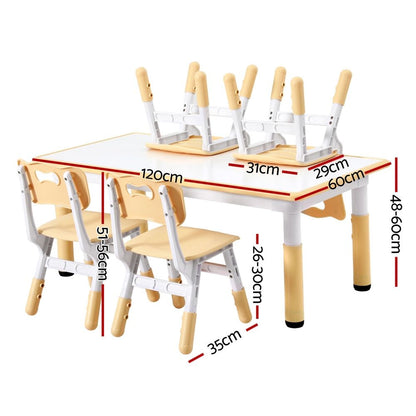 Keezi Kids Table and 4 Chairs Set Height Adjustable Toddler Desk and Chair Set for Ages 3-8, Children Activity Table with Graffiti Desktop for Learning Drawing Playing, Yellow