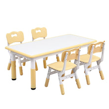 Keezi Kids Table and 4 Chairs Set Height Adjustable Toddler Desk and Chair Set for Ages 3-8, Children Activity Table with Graffiti Desktop for Learning Drawing Playing, Yellow
