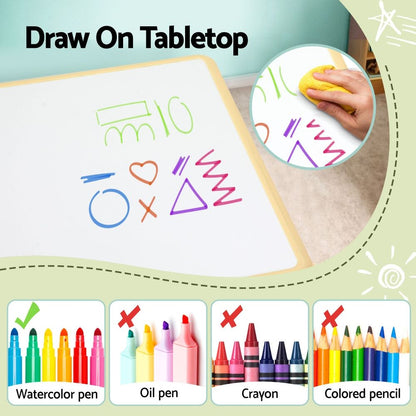 Keezi Kids Table and 4 Chairs Set Height Adjustable Toddler Desk and Chair Set for Ages 3-8, Children Activity Table with Graffiti Desktop for Learning Drawing Playing, Yellow