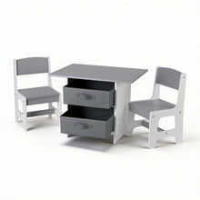 Keezi Kids Table and 2 Chairs Set Wooden Activity Table wit 2 Storage Drawers, Toddler Table and Chair Set for Children Drawing, Reading, Crafts, Eating, Grey