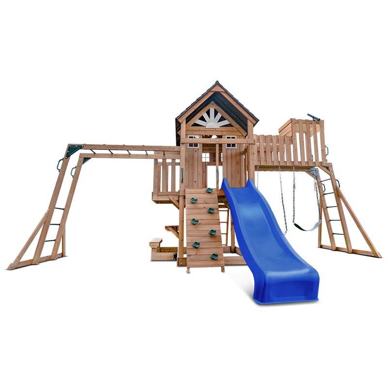 Lifespan Kids Kensington Swing Set, Monkey Bars & Play Centre with 2.2m Slide Blue