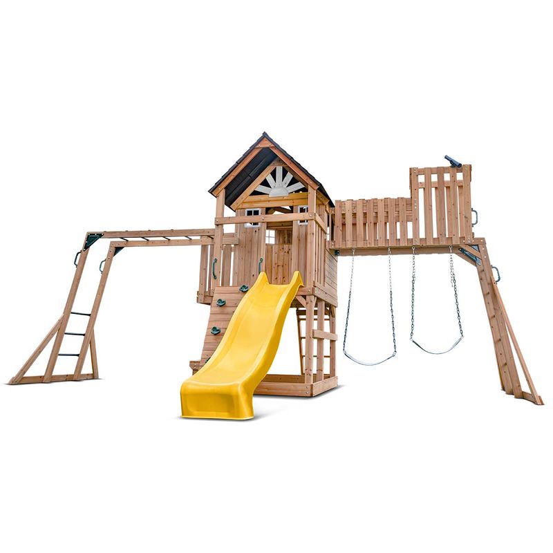 Lifespan Kids Kensington Swing Set, Monkey Bars & Play Centre with 2.2m Slide Yellow