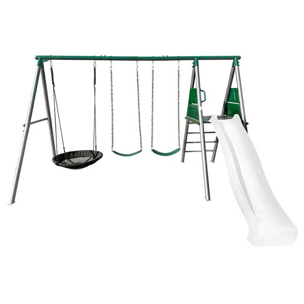 Lifespan Kids Europa Commercial Grade Steel Swing Set with Climb & 2.2m Slide White