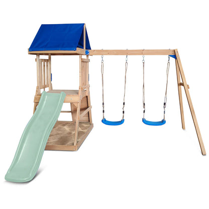Lifespan Kids Hazelbrook Swing Set & Play Centre with 1.8m Slide (Pastel Green)