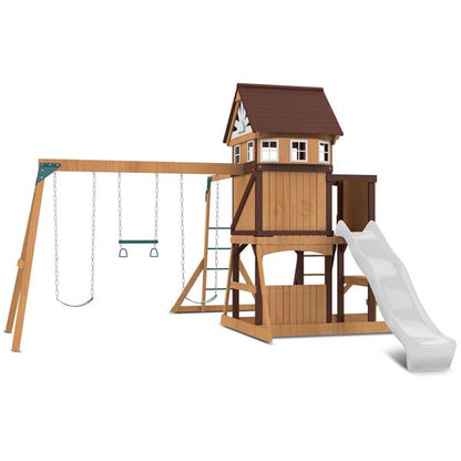 Lifespan Kids Meer Brook Swing Set, Monkey Bars & Play Centre with 2.2m Slide White