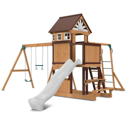 Lifespan Kids Meer Brook Swing Set, Monkey Bars & Play Centre with 2.2m Slide White