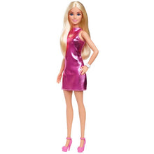 Barbie Doll Metallic Pink Minidress With Heart Cut-Out Blond Hair