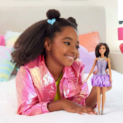 Barbie Doll Sequined Purple Dress And Silvery Accessories