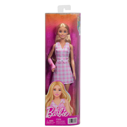 Barbie Fashionistas Doll #243 with Pink Arm Cast and Plaid Top and Skirt Blonde Hair