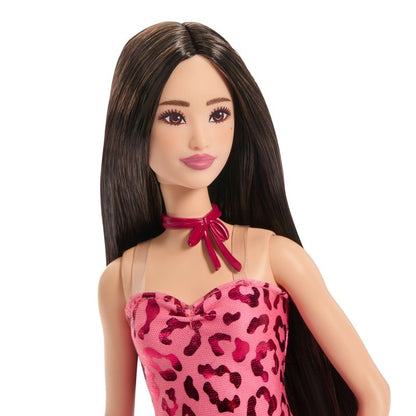 Barbie Fashionistas Doll #246 with Pink Leopard Print Dress Black Hair