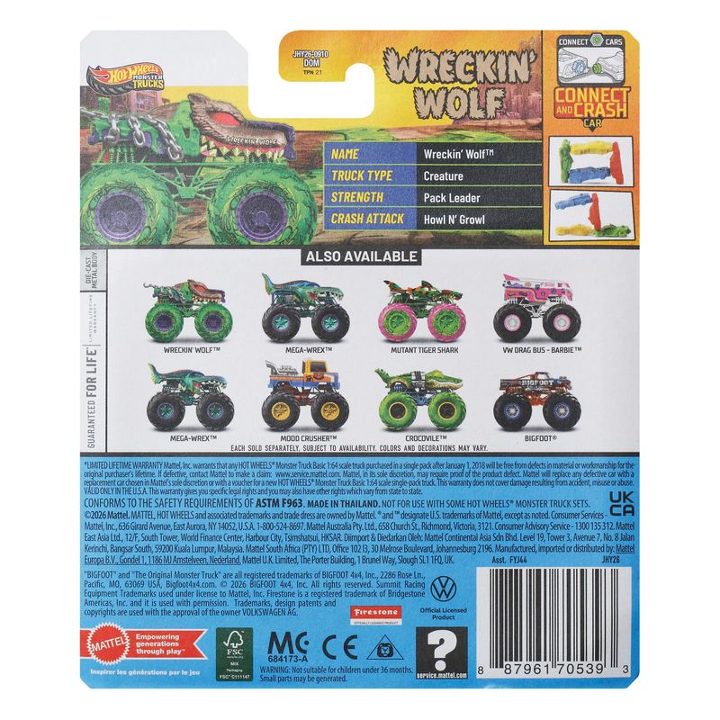 Hot Wheels  Monster Truck 1:64 Diecast Wreckin Wolf