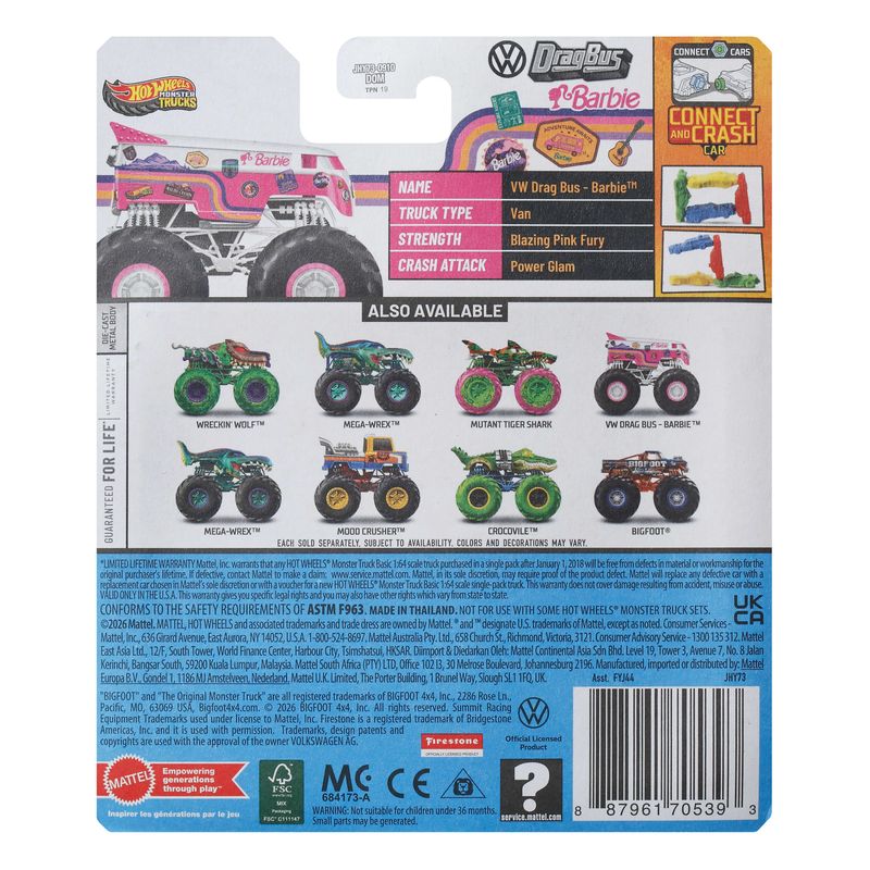 Hot Wheels Monster Truck 1:64 Diecast VW Drag Bus - Barbie