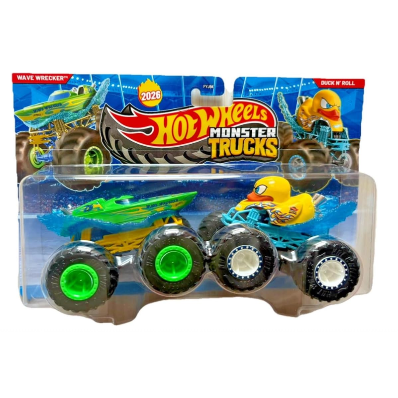 Hot Wheels Monster Trucks Vehicle 2-Pack Wave Wrecker vs Duck N Roll
