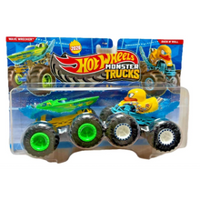 Hot Wheels Monster Trucks Vehicle 2-Pack Wave Wrecker vs Duck N Roll