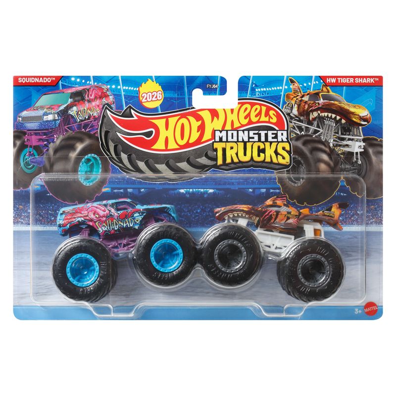 Hot Wheels Monster Trucks Vehicle 2-Pack Squidnado vs Tiger Shark