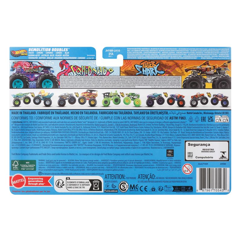Hot Wheels Monster Trucks Vehicle 2-Pack Squidnado vs Tiger Shark