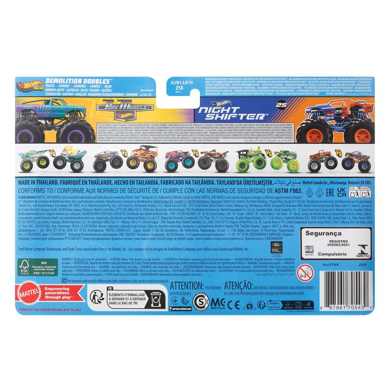 Hot Wheels Monster Trucks Vehicle 2-Pack Pure Muscle vs Night Shifter