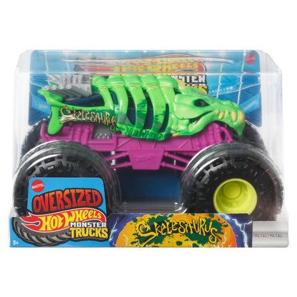 Crush obstacles and dominate the arena with the Oversized Skelesaurus Monster Truck.