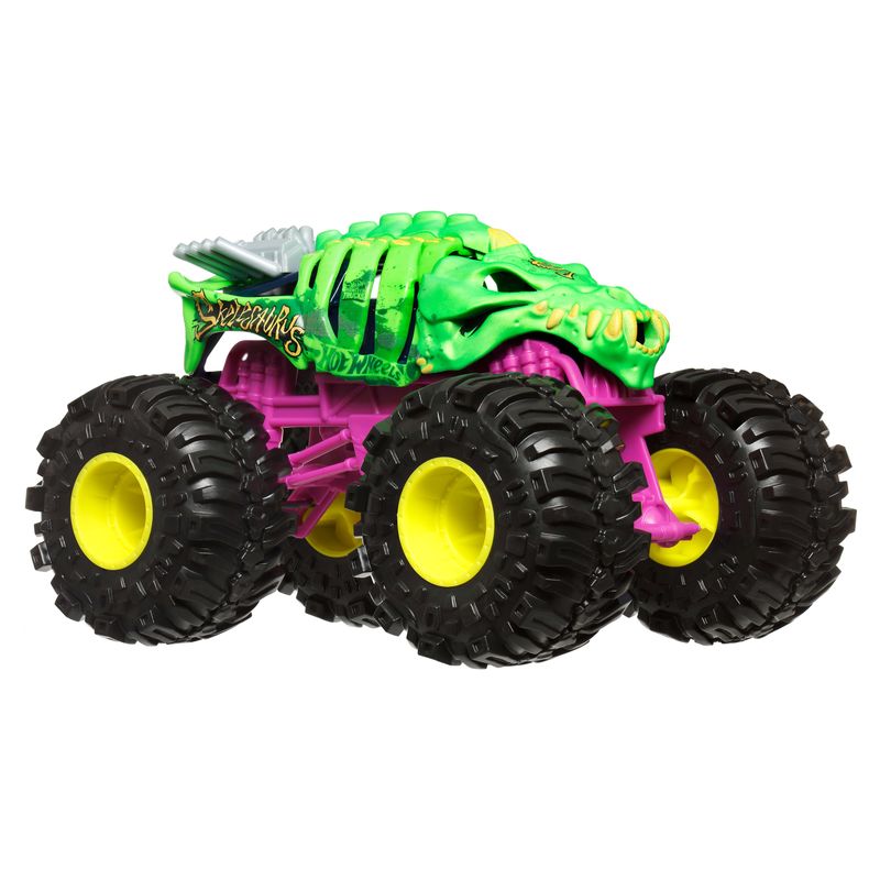 Experience larger-than-life crash and smash action with Skelesaurus Monster Truck.
