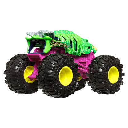 Take on epic monster truck battles with the oversized Hot Wheels Skelesaurus.