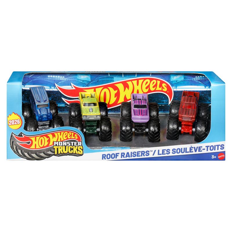 Hot Wheels Monster Trucks 4-Pack  Set of 4 1:64 Scale Toy Trucks with Giant Wheels