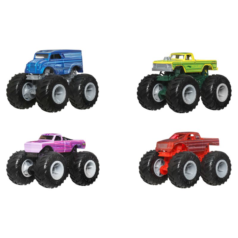 Hot Wheels Monster Trucks 4-Pack  Set of 4 1:64 Scale Toy Trucks with Giant Wheels