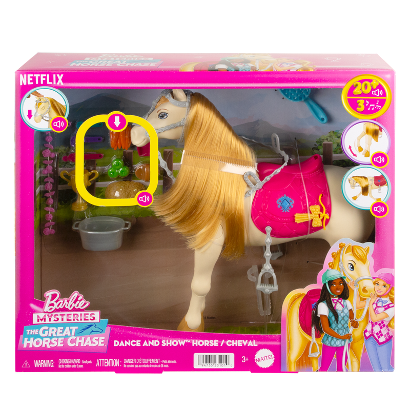 Discover magical adventures with the Barbie Dance And Show Horse, an interactive toy horse that dances, performs, and inspires endless imaginative play