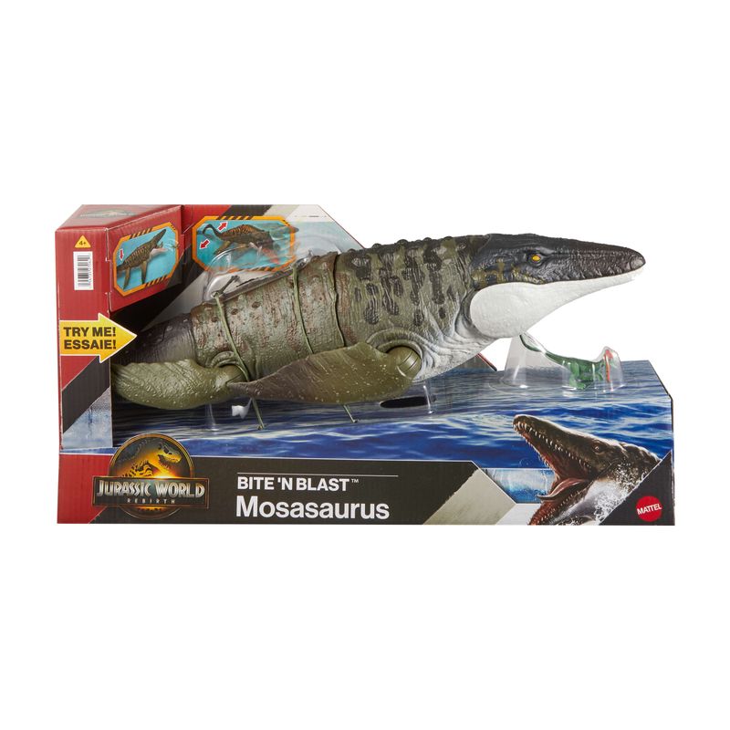 Jurassic World Rebirth Bite N Blast Mosasaurus Action Figure and Mini Dilophosaurus