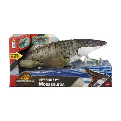 Jurassic World Rebirth Bite N Blast Mosasaurus Action Figure and Mini Dilophosaurus