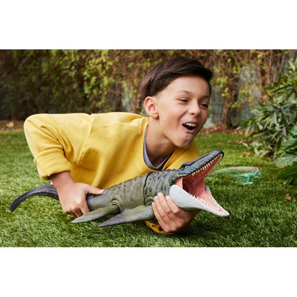 Jurassic World Rebirth Bite N Blast Mosasaurus Action Figure and Mini Dilophosaurus