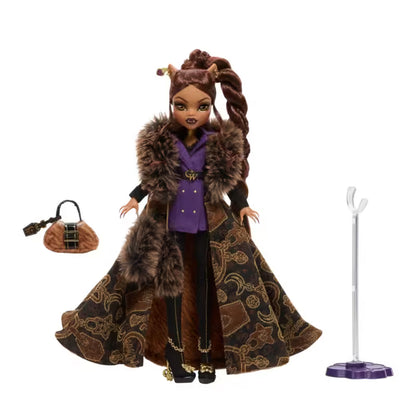 Step into the world of Monster High with Clawdeen Wolf in her stunning House of Wolf outfit, complete with a fashionable statement coat.