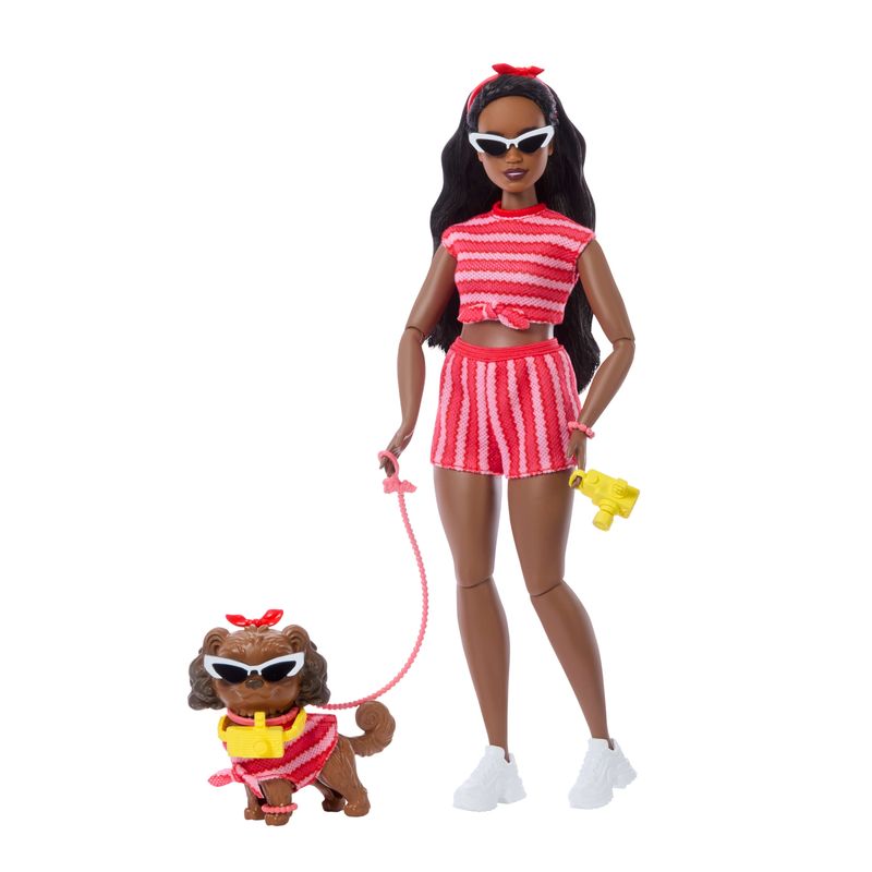 Barbie Twinning Looks Fashion Doll with Pet Dog, Black Hair