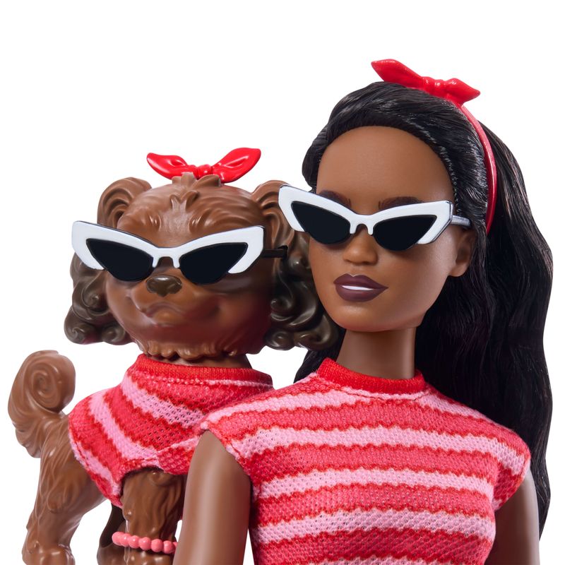 Barbie Twinning Looks Fashion Doll with Pet Dog, Black Hair