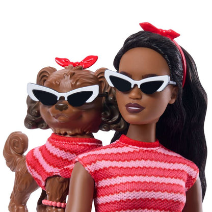 Barbie Twinning Looks Fashion Doll with Pet Dog, Black Hair