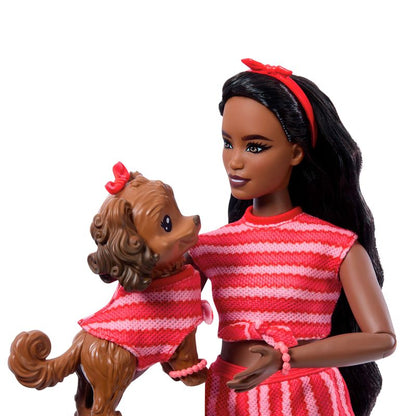 Barbie Twinning Looks Fashion Doll with Pet Dog, Black Hair
