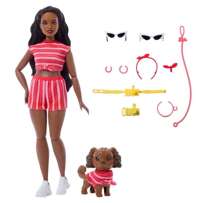 Barbie Twinning Looks Fashion Doll with Pet Dog, Black Hair