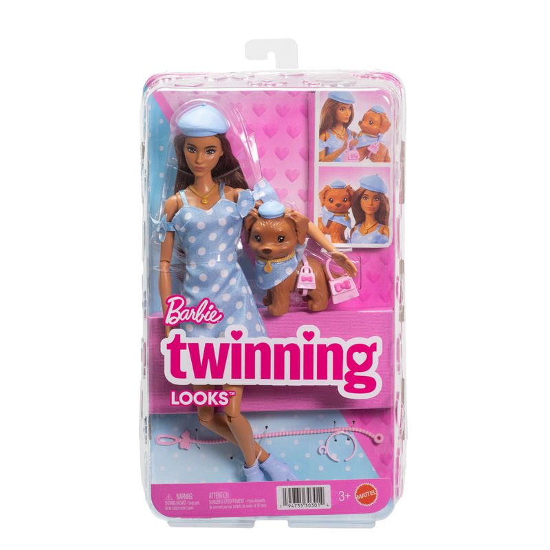Barbie Twinning Looks Fashion Doll with Pet Dog,Brunette